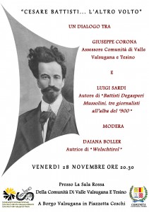 Cesare Battisti l'altro volto serata con Sardi Corona Boller a Borgo Valsugana il 28 novembre 2014